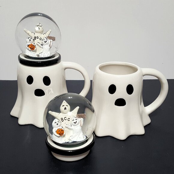 NEW Global Design Ghost Mug with Snowglobe Lid 15 OZ Porcelain Halloween - Picture 2 of 7